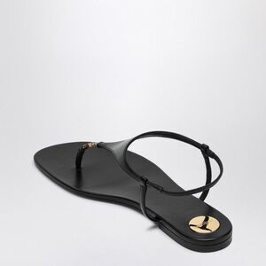 SAINT LAURENT Leather Thong Sandals with Ankle Strap Women BLACK